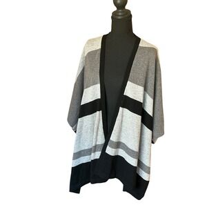 The Cashmere Project 100% Cashmere Poncho Wrap Grey Black Striped Open Front O/S